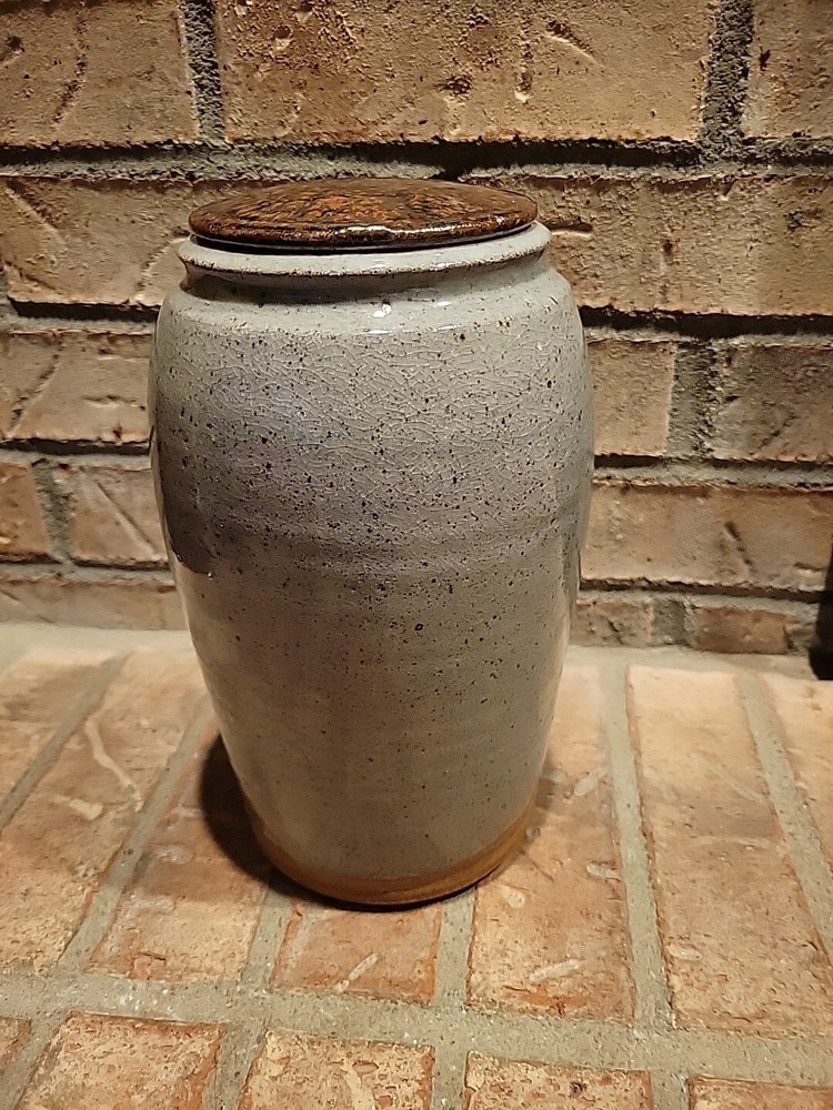 Studio Pottery Stoneware Lidded Jar Canister Container Signed 9 1/2" Tall