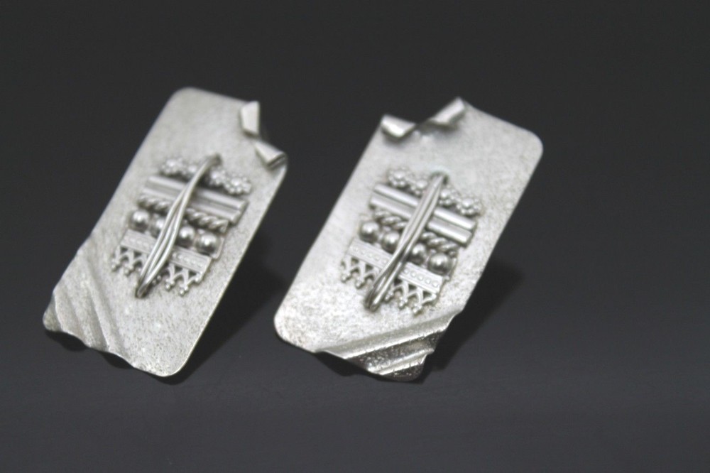 HANDCRAFTED ELONGATED RECTANGULAR STERLING SILVER POST ON EARRINGS