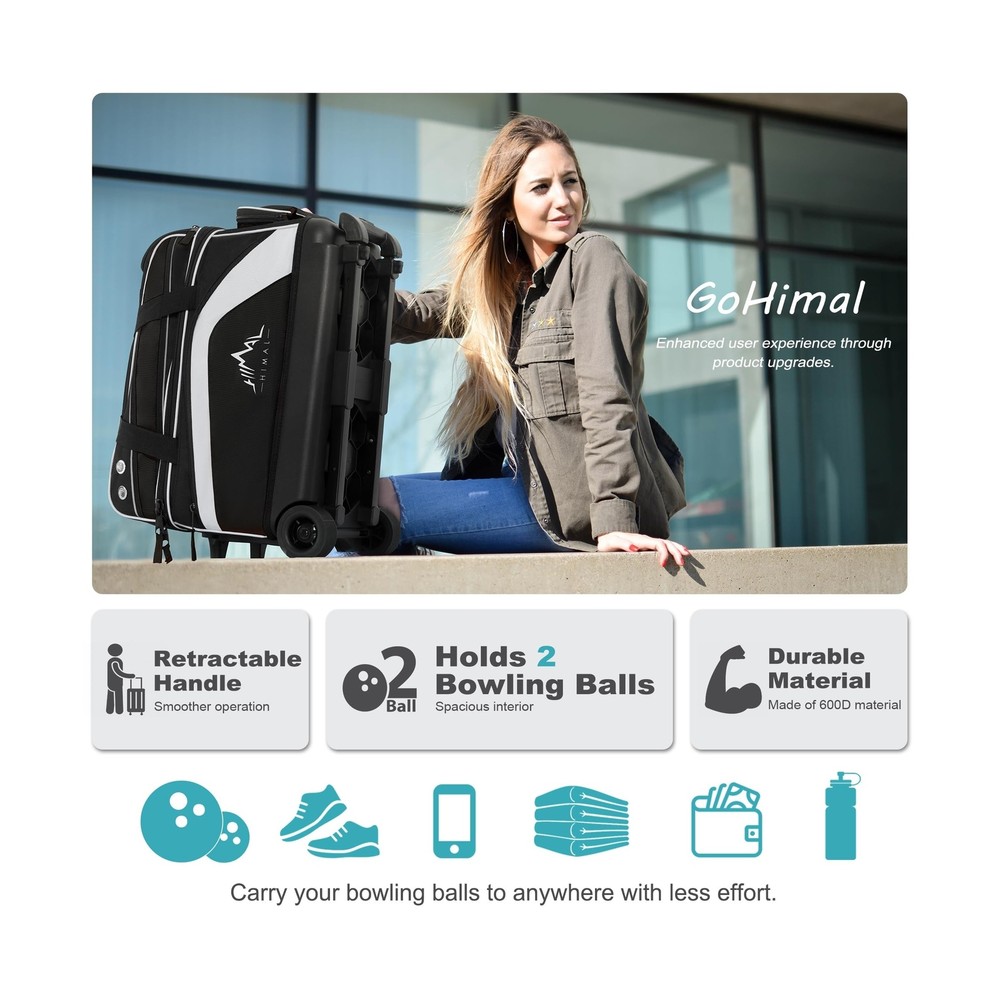 GoHimal Double Roller 2 Ball Bowling Bag with Separate Shoe Compartment for B...