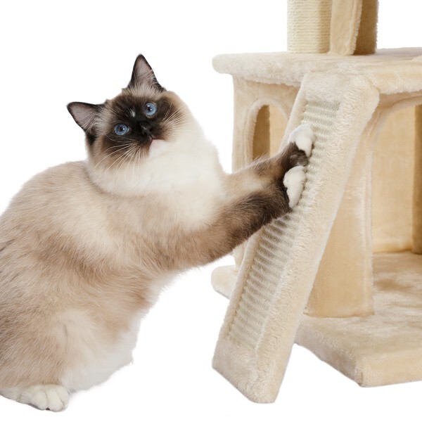 Cat Tree Cat Tower with Double Condos Spacious Perch Sisal Scratching Post Beige