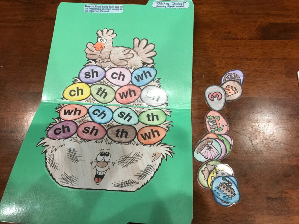 Chicken Chums!! Beginning Digraphs 1-4 Grade language arts file folder game