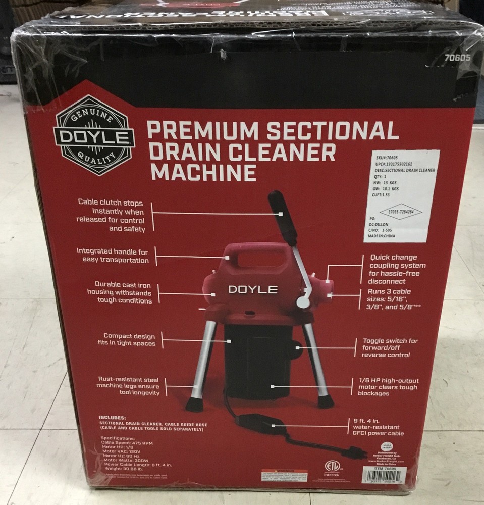 Genuine Doyle Quality Premium Section Drain Cleaner Machine -Harbor Freight ￼