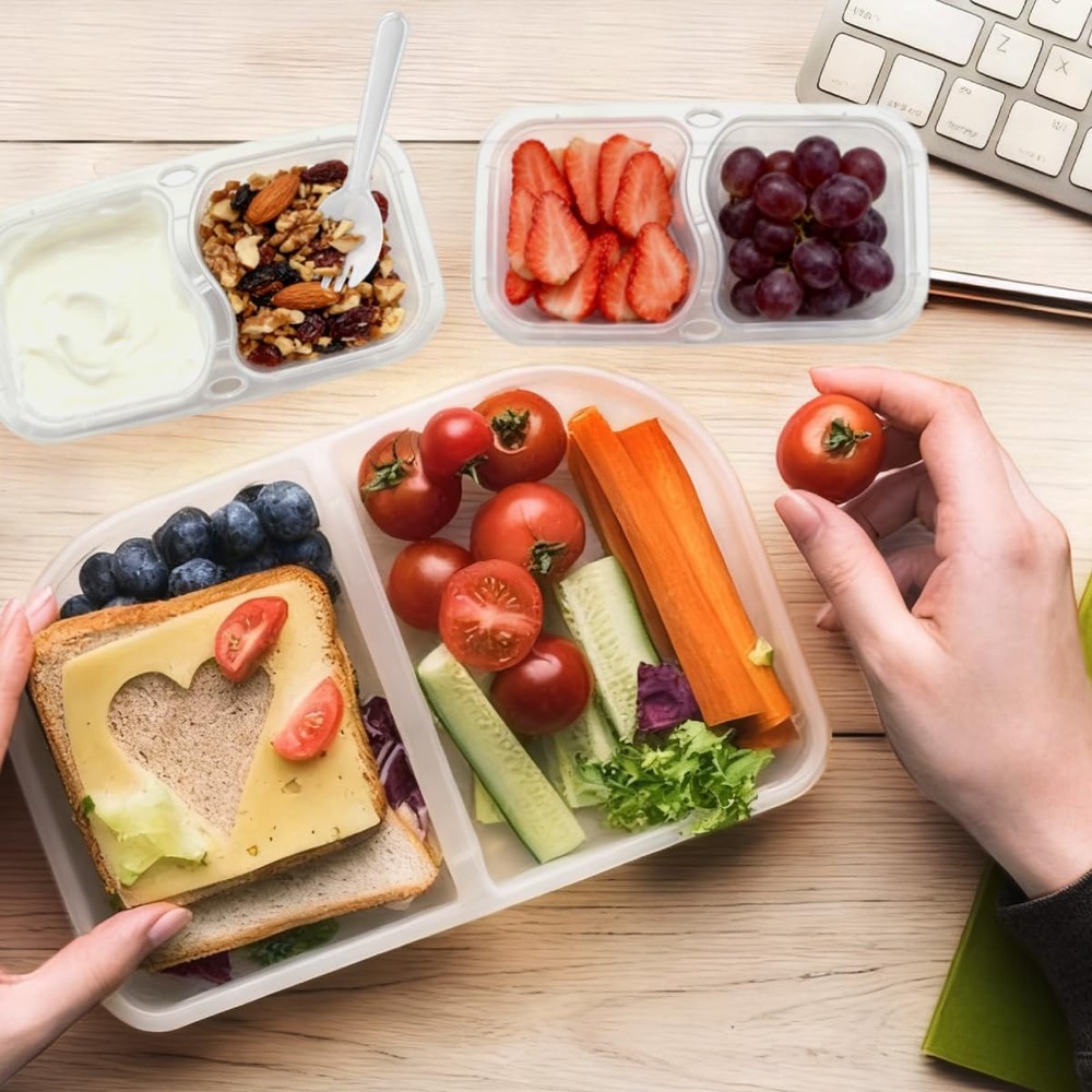 15 Pack Reusable Snack Containers with Lids, Double Compartment 15