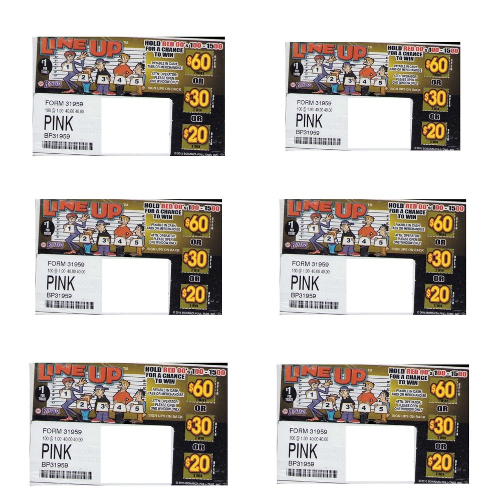 Pull Tab Ticket - Hard Card Tickets - Game - 6 Pack - Line Up - 100 ct ea