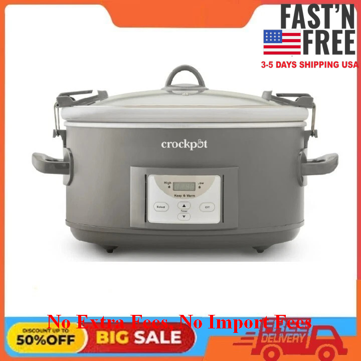 Crock-Pot® Programmable 7-Quart Cook and Carry Slow Cooker w/ Locking Lid, Grey