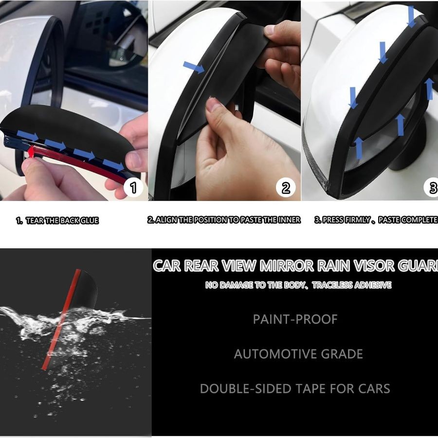 2 Pack Car Rear View Mirror Rain Visor Guard, Side Mirror Rain Guards, Car Side