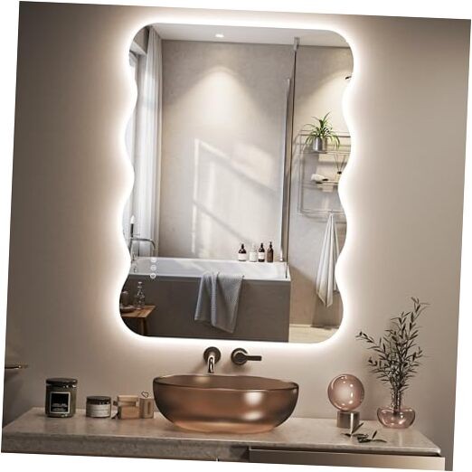LED Bathroom Mirror - Irregular Wavy Shaped Wall Mirror with Lights, 28"x20"