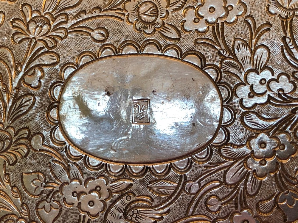 Antique Chinese Sterling Silver Open Work Hinged Signed Box
