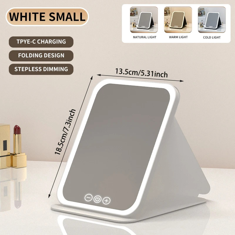 3-Color Dimmable LED Makeup Mirror with Touch Control Foldable Travel Mirror,Van