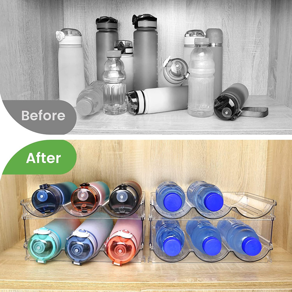 Water Bottle Organizer 2 Pack Stackable Storage Rack for Cabinet Kitchen Counter