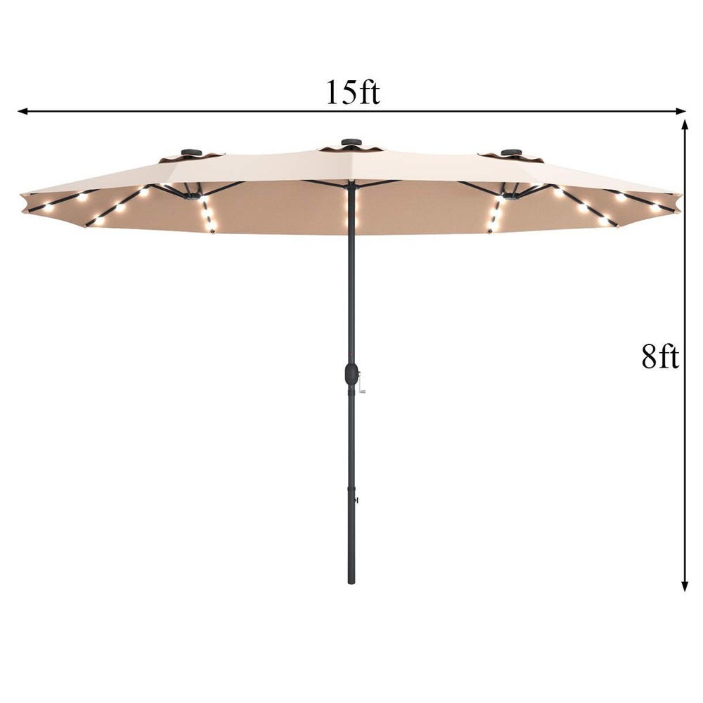 15 Ft Double Sided Patio Umbrella with Solar Lights, Extra Large Rectangle Ou...