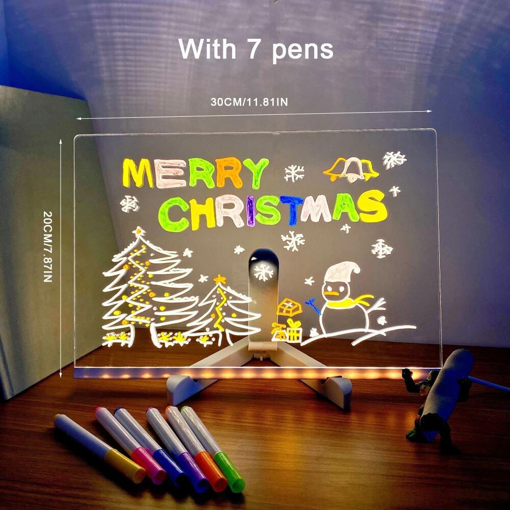 Creative Rewritable Acrylic LED Light up Message Board USB Night Lamp with Pen