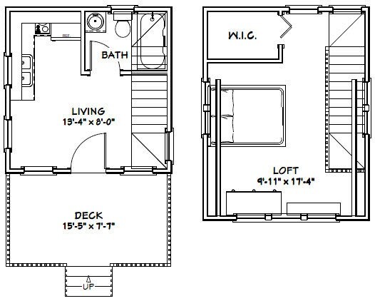 14x14 Tiny House -- 399 sq ft -- PDF FloorPlan -- Model 1B