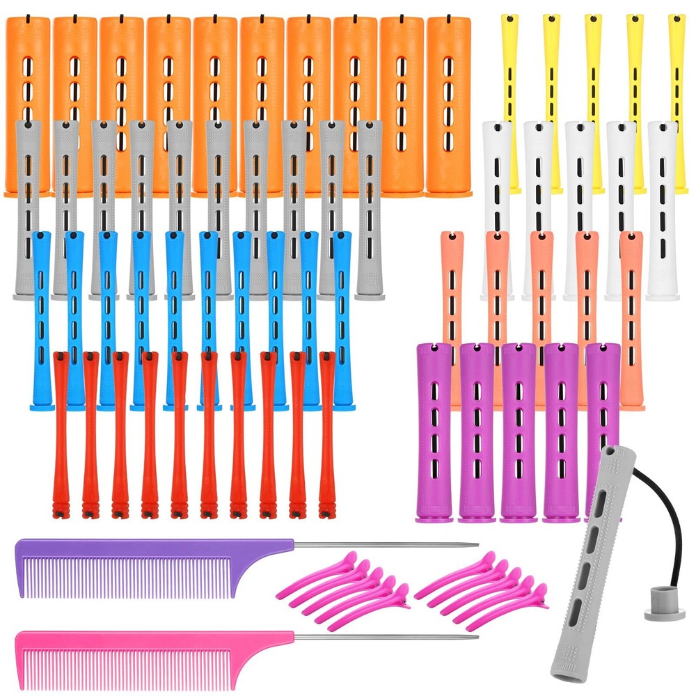 60 Pcs Perming Rods Set - 8 Sizes Cold Wave Rollers with Rat Tail Combs Clips...