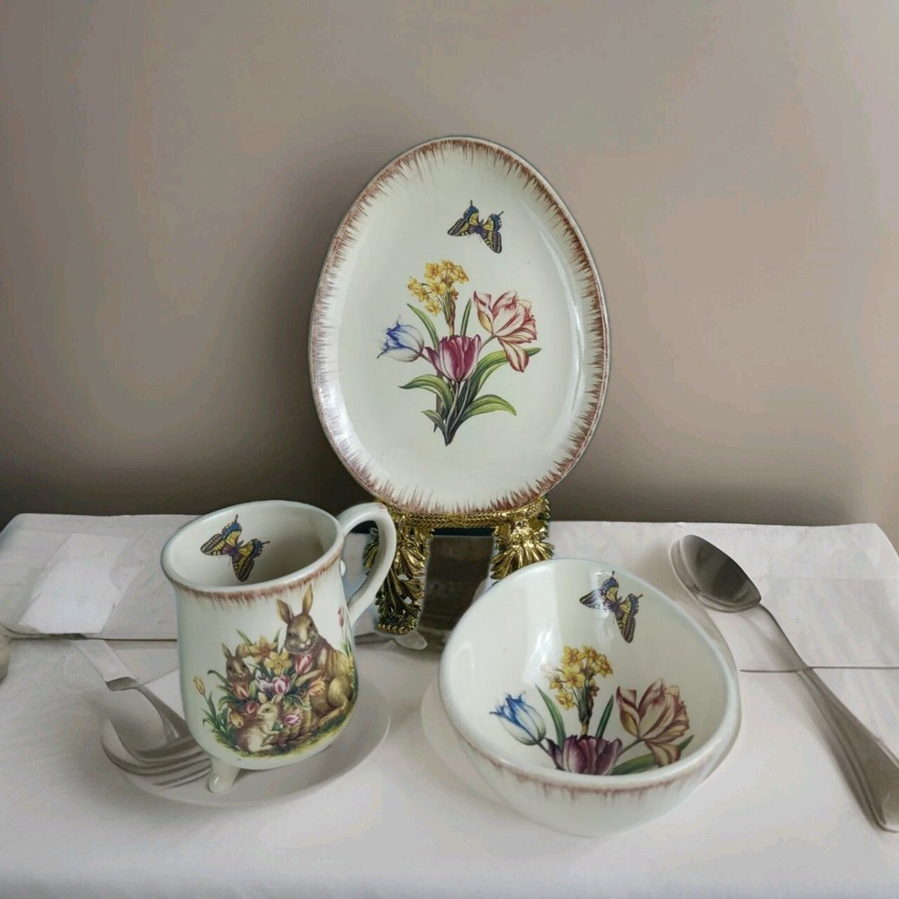 Easter Dinnerware Lot - Egg Shaped, Tulips, Bunny