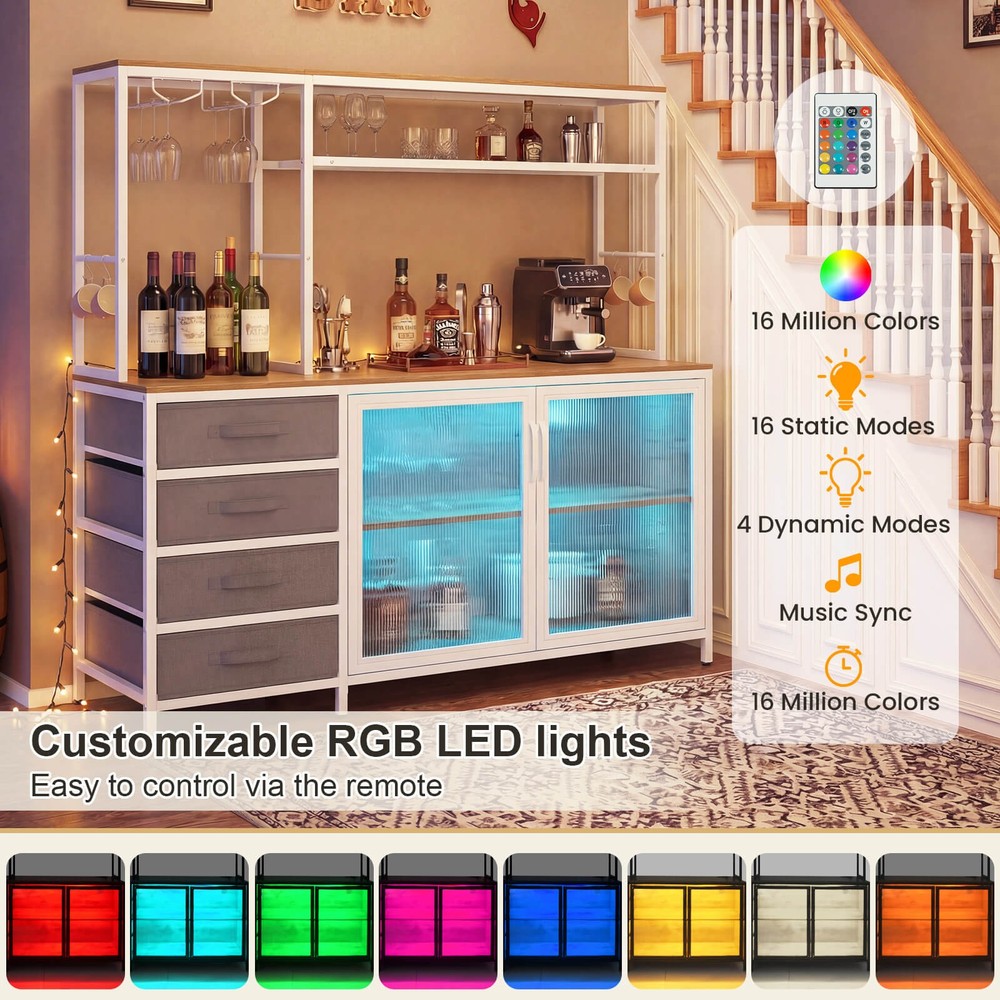 Sideboard Buffet Cabinet w/ LED Lights, 55" Coffee Table w/ Power Outlets