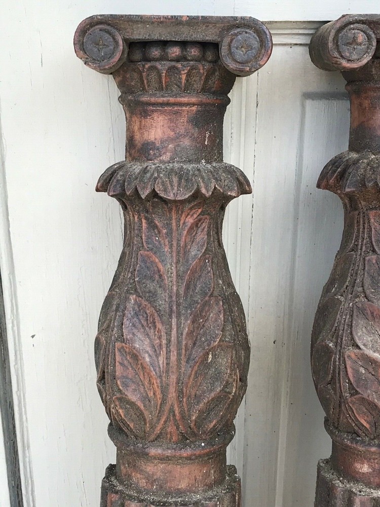 Set of 4 Solid Mahogany Carved Columns and Feet