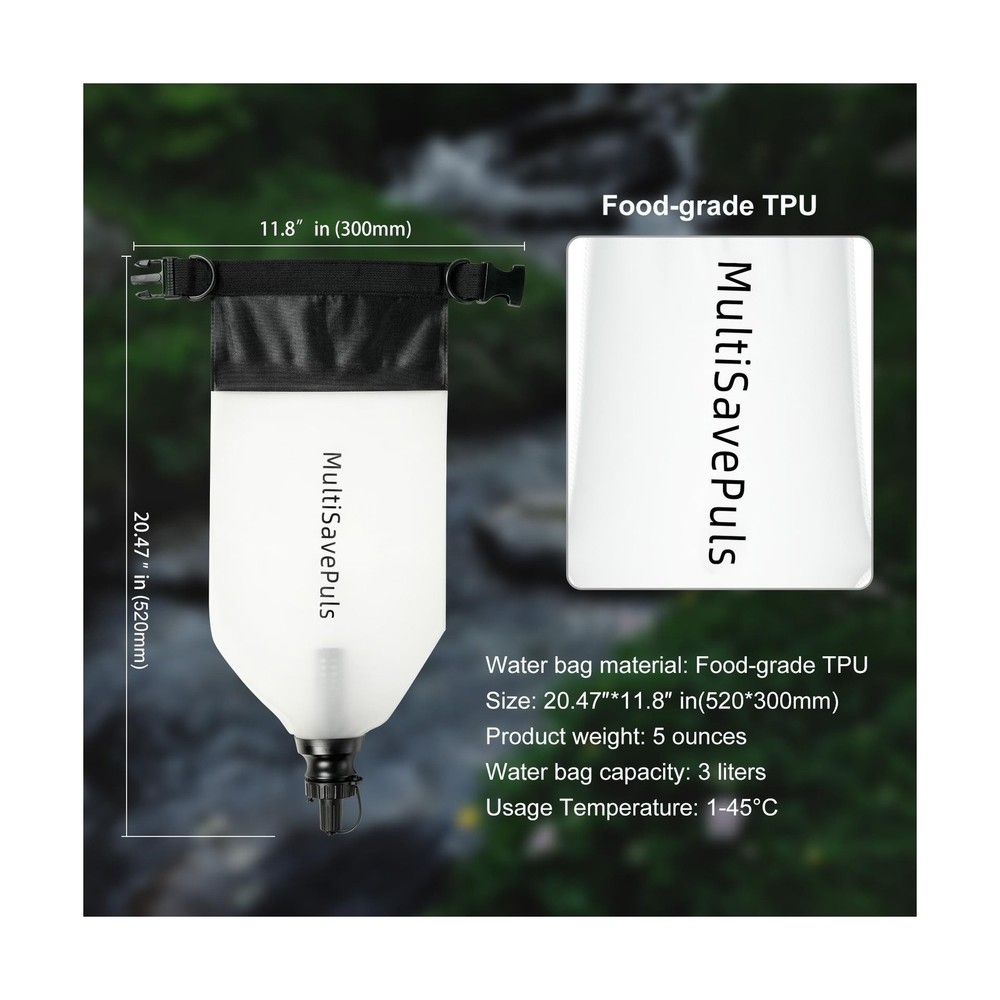 Gravity Water Filter Straw 3L, Camping Water Filtration System with Purifier,...