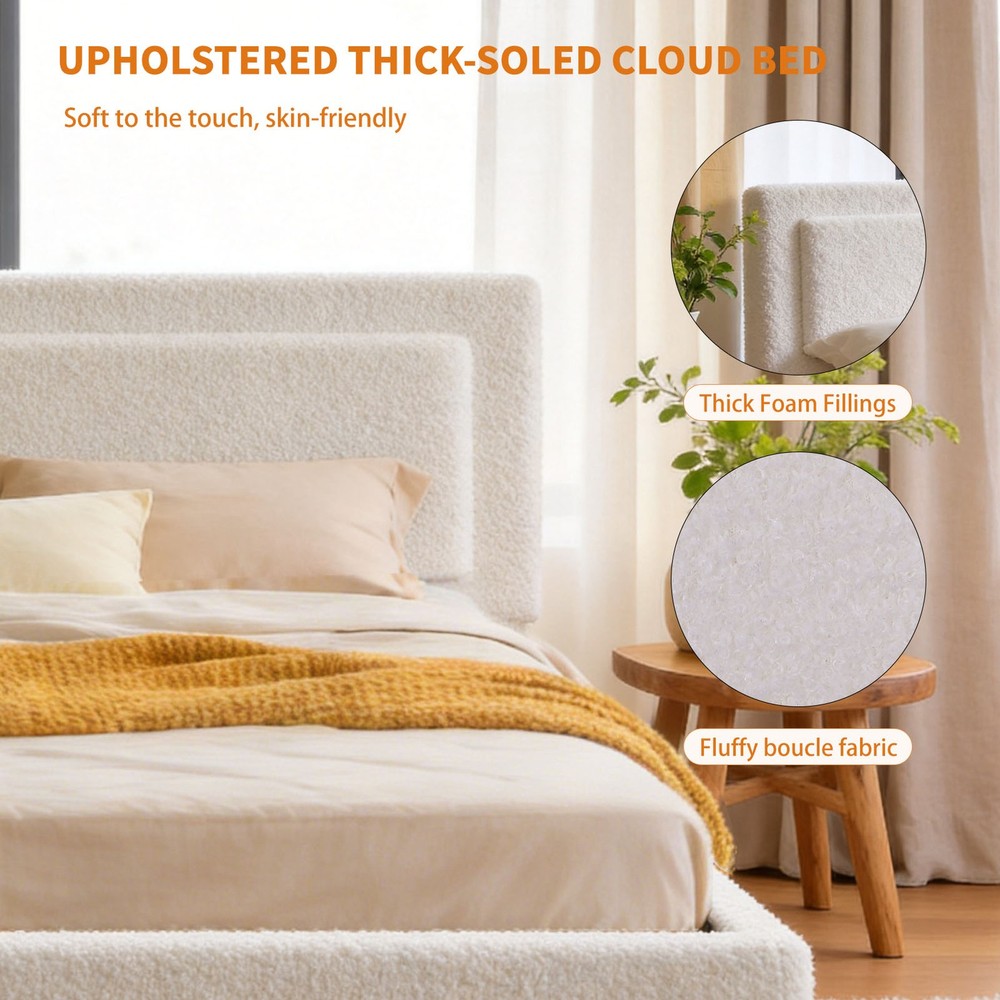 King Upholstered Bed Frame with Adjustable Headboard No Box Spring Needed Beige