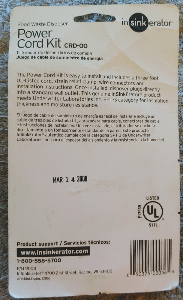 NEW InSinkErator CRD-00 Power Cord Accessory Kit