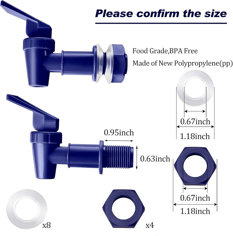 4 Replacement Cooler Faucets, Reusable Spigots for Water Jugs, Deep Blue