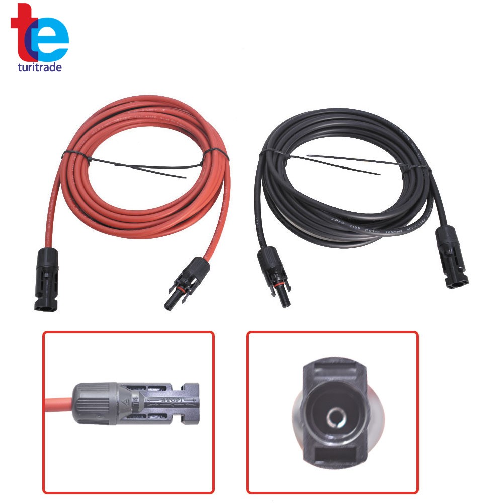 25 Feet 1 Pair Black + Red 12AWG Solar Panel Extension Cable Wire Connector