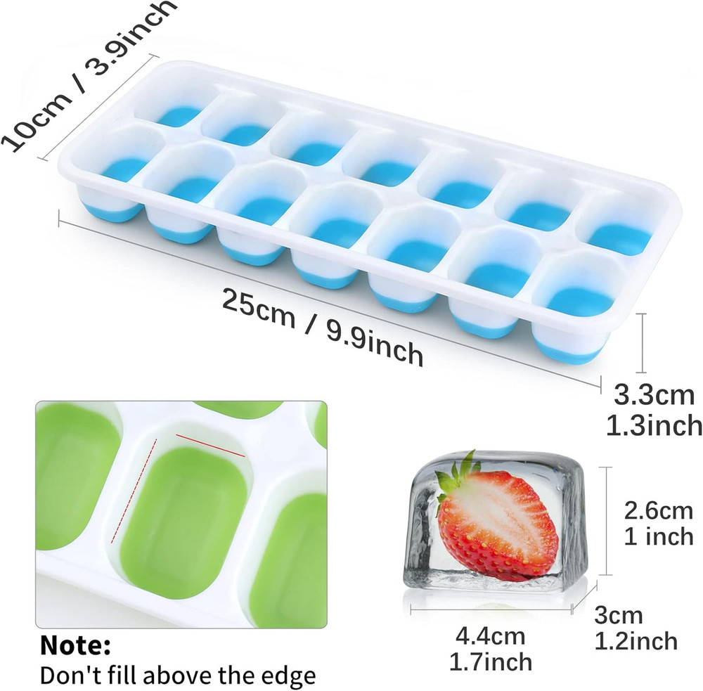 Silicone Ice Cube Tray, 4 Pack Easy-Release & Flexible 14-Ice Cube Trays with S