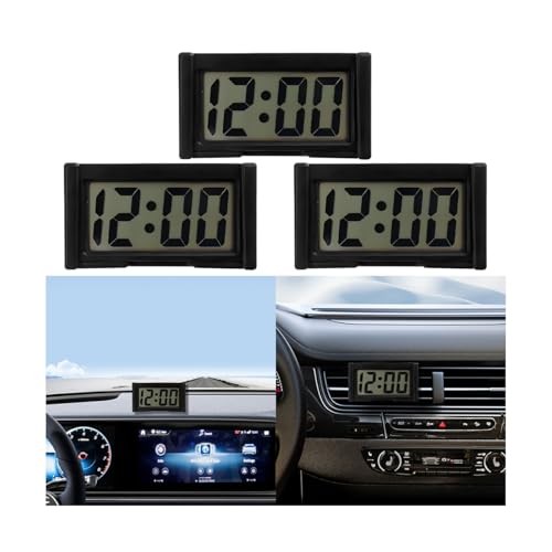 3PCS Mini Car Dashboard Digital Clocks, Small Self-Adhesive Bracket Black