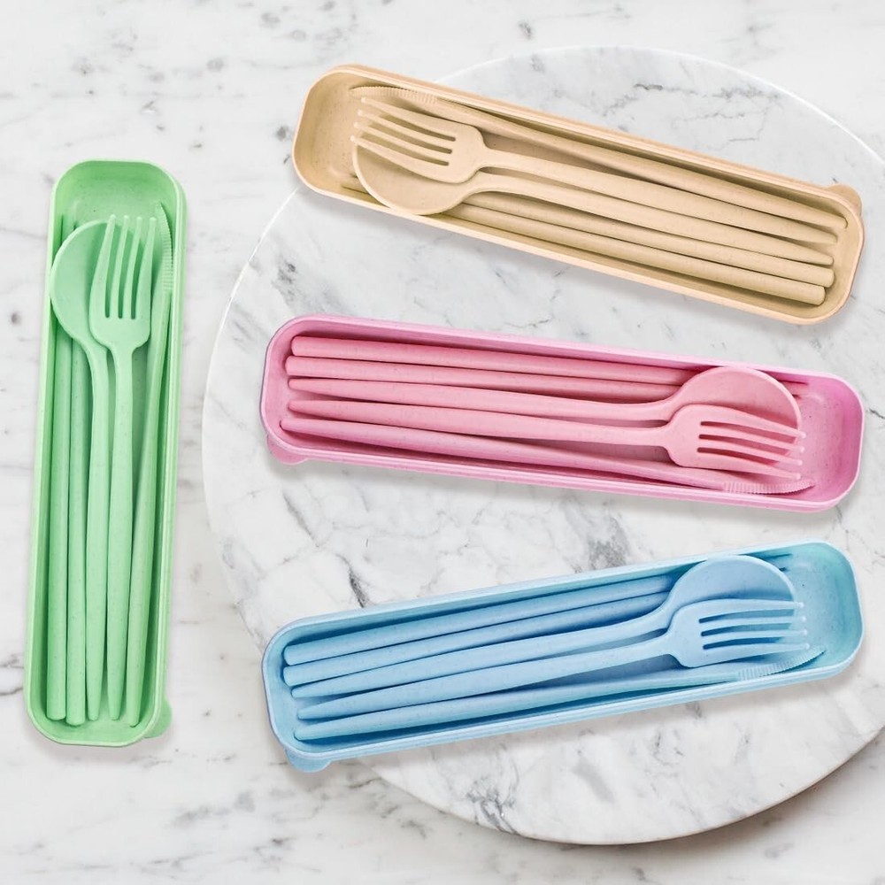 4 Sets Reusable Utensils Set with Case, Camping Cutlery Set Travel Silverware