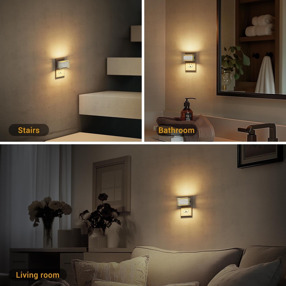 2 PCS Silver LED Night Light Plug Wall Dusk Dawn Sensor 3000K Soft White