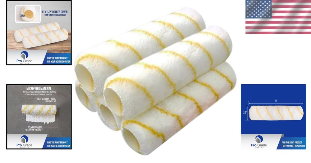 Washable 1/2" Nap Microfiber Roller Covers - 9 Inch, 5 Pack for Easy Use