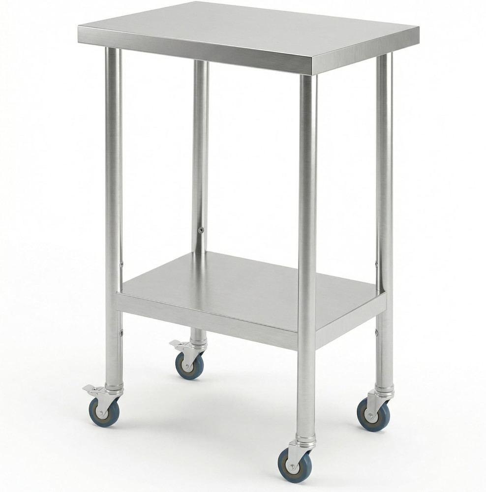 Stainless Steel Prep Table, 24 X 12 Inches, with Backsplash, Adjustable Undershe