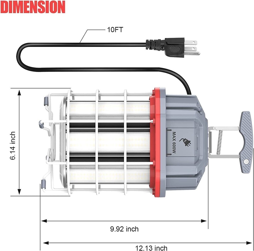 Temporary Work Light 80W LED Construction Lamp Guard Hanging for Workshop 5000K