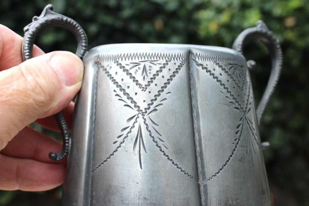 Antique Etched Silver Plate Handled Sugar Bowl-no Lid