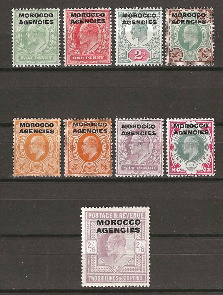 MOROCCO AGENCIES 1907/13 SG 31/38 + 35a MINT