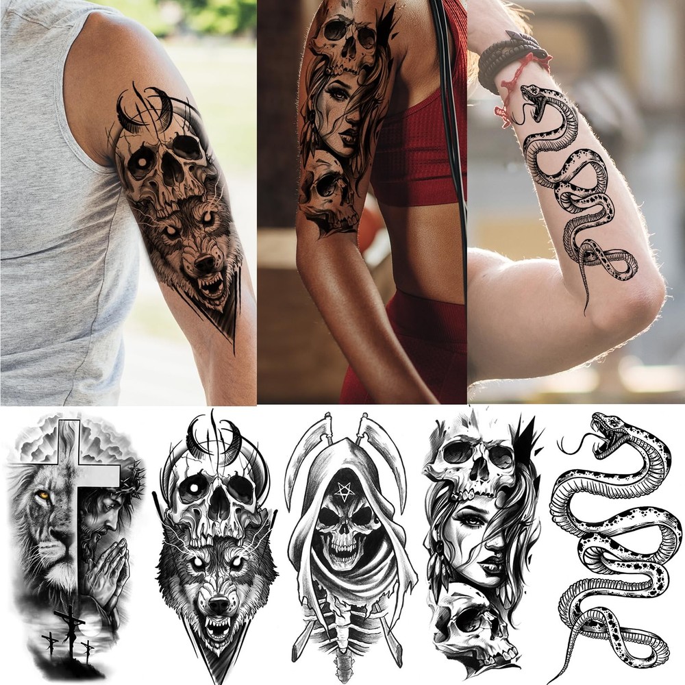 52 Sheets Black Halloween Temporary Tattoos for Large, Tiny, Black(52 Sheets)