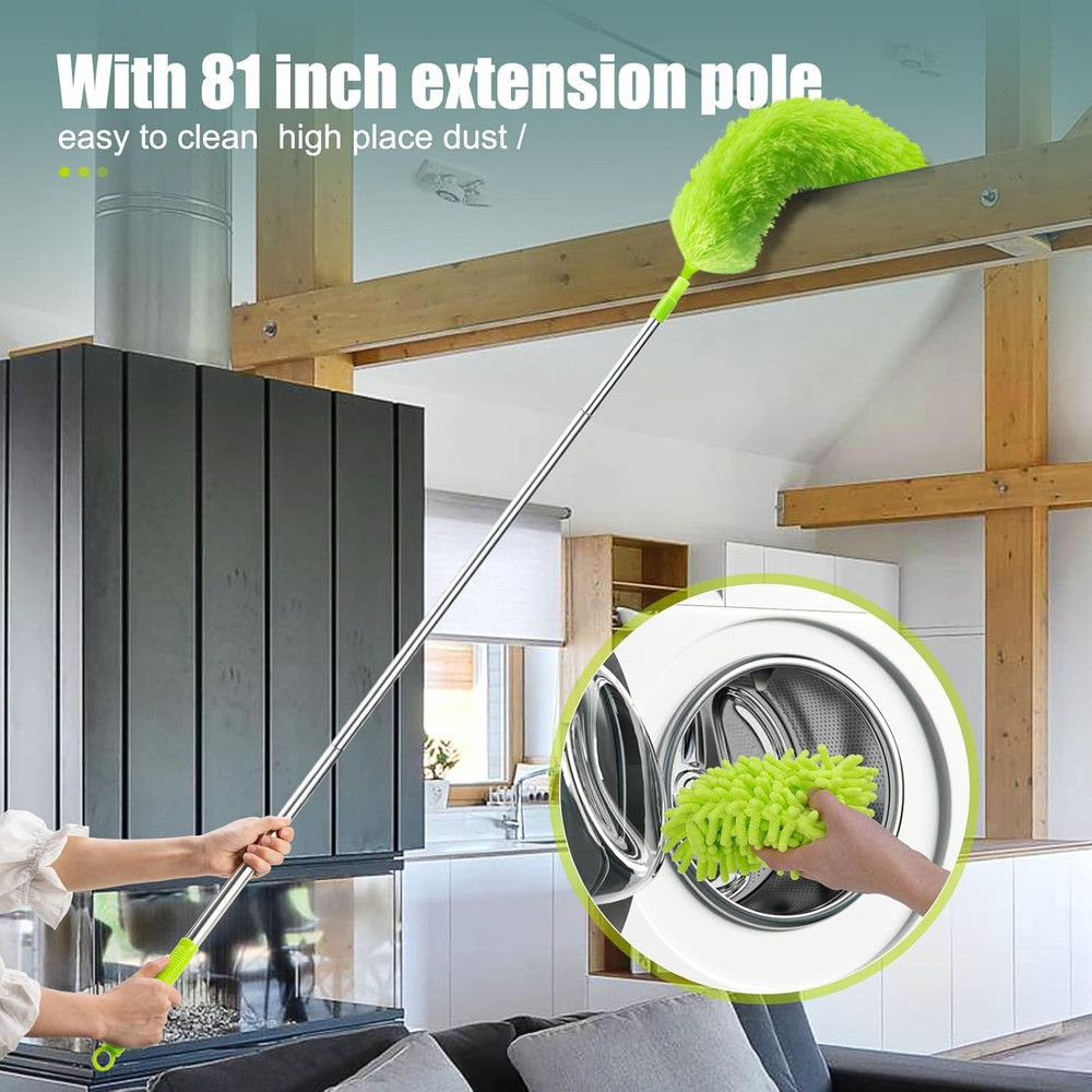11PCS Microfiber Feather Duster Kit w/ Extension Pole Bendable Washable Cleaning