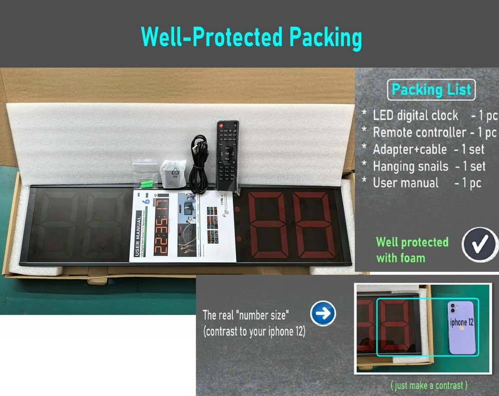 26'' Extra Large Home Gym Timer Clock, Programable Workout Interval Timer, Di...