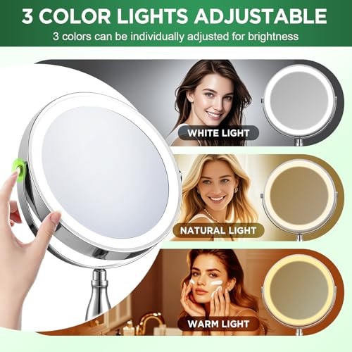 30x Magnifying Mirror, Lighted Makeup Mirror with 3 Colors Modes & 30X Chrome