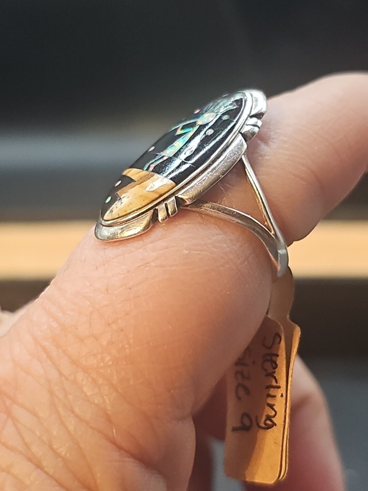 Sterling Silver Kokopelli Spiny Oyster Signed Ring Size 9