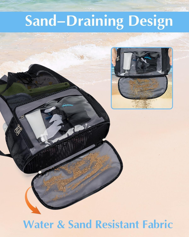 Sandproof Drawstring Backpack with Shoe Compartment and Wet Pocket - Grey