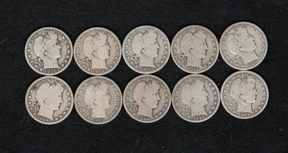 Barber Half Dollars - 10 different