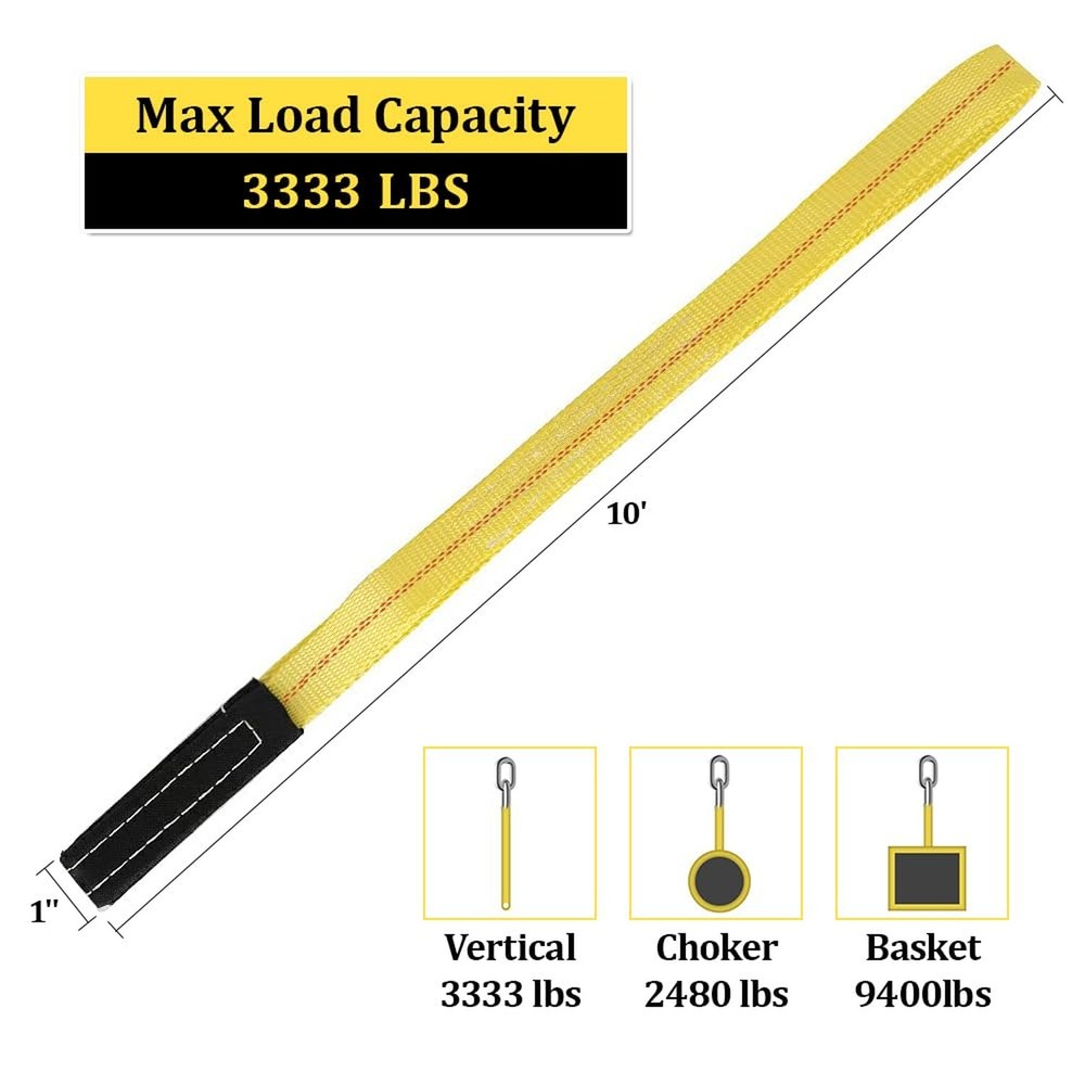 2 Pack 10FT Lift Sling Web Strap,Heavy Duty 6600lbs Capacity Flat Eye Nylon S...