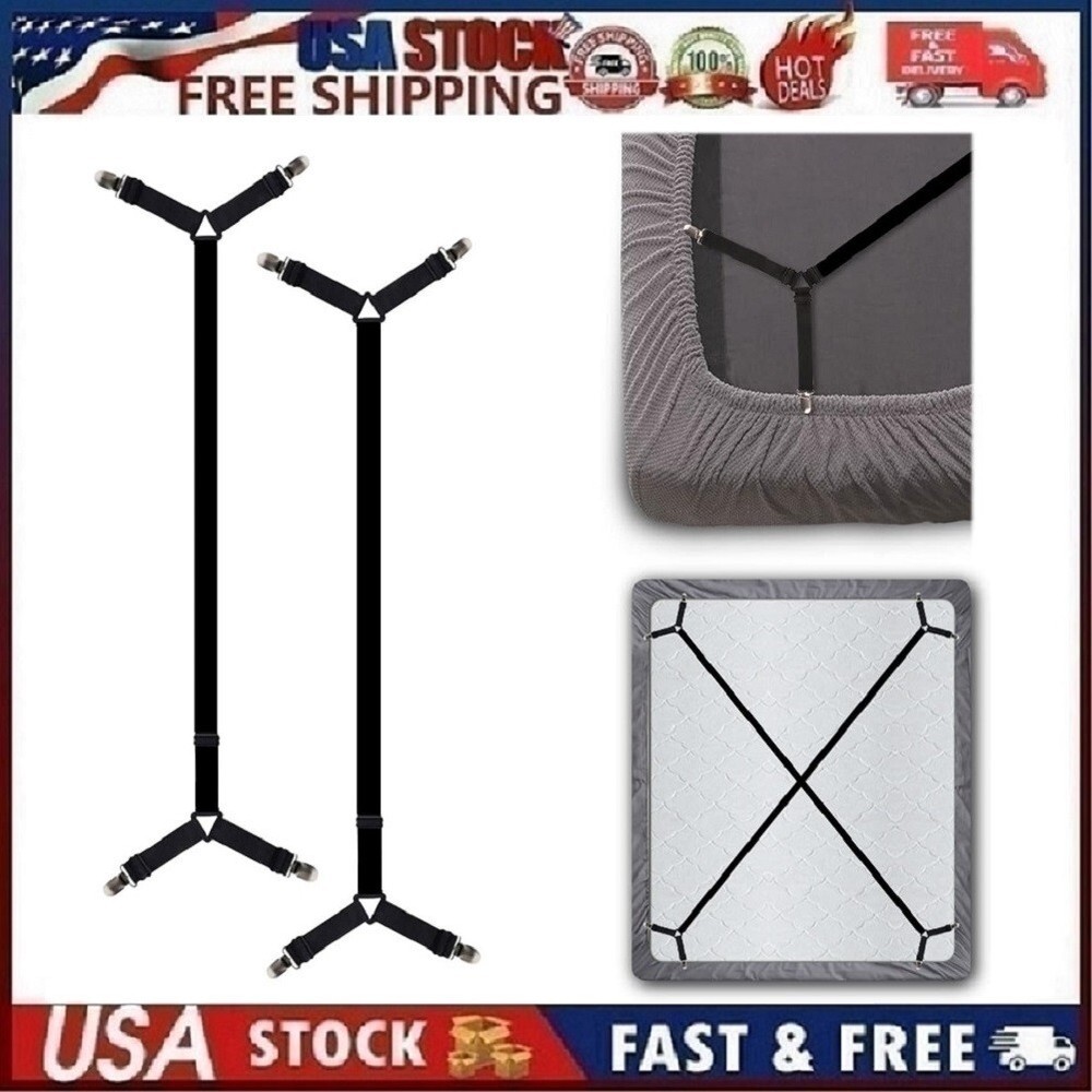 Bed Sheet Holder Straps Adjustable Crisscross Grippers Keeps Sheets in Place Blk