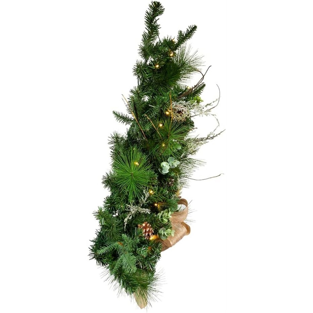 Kurt Adler Pre Lit Decorative Snowy Wall Tree, Silver, 26in