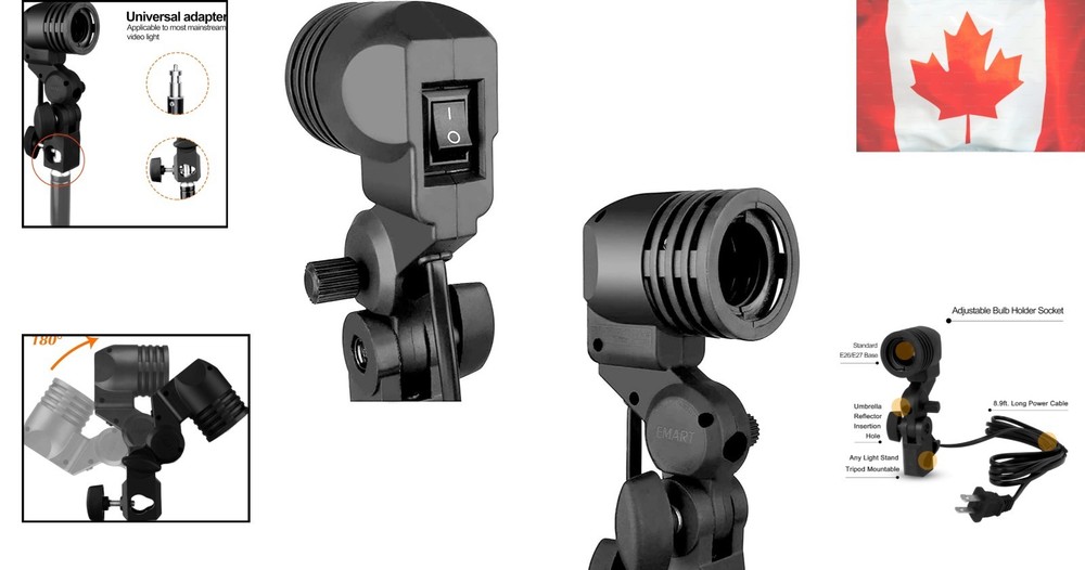 Compact Light Bulb Stand with Umbrella Support for Pro Studio Lighting - 2 Pack