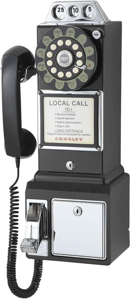 Crosley 1950s Old Fashioned Payphone With Push Button Technology Black