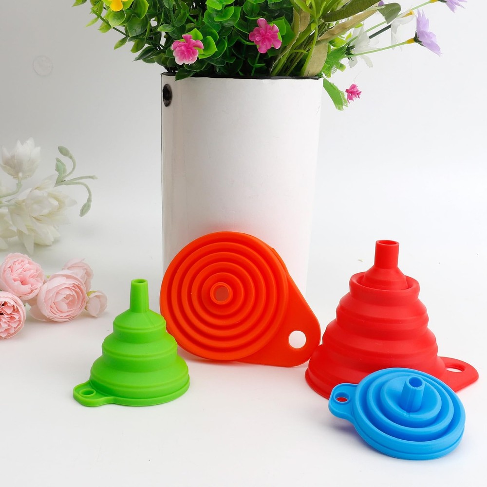 4 Pack Silicone Kitchen Funnel Collapsible Kitchen Funnels for Water Oil