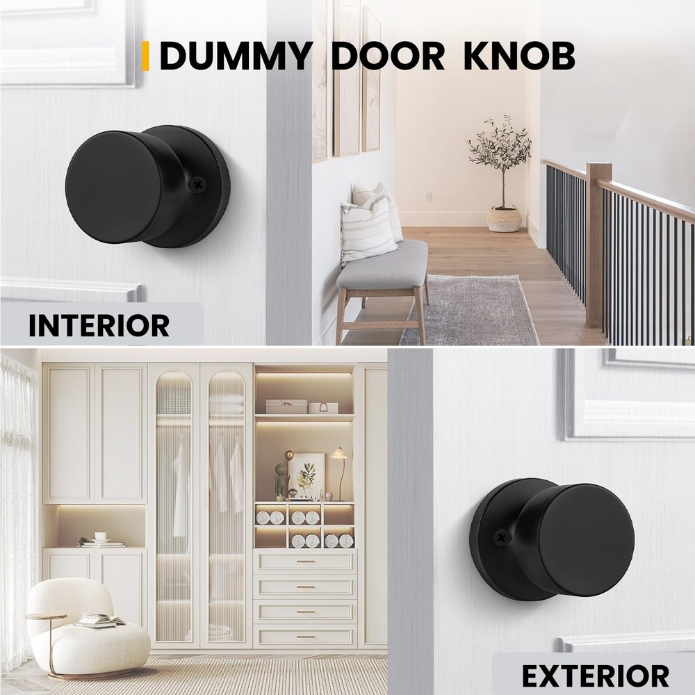 Goldenwarm 2 Pieces Black Dummy Door Knobs, - 1 Pack, Matte
