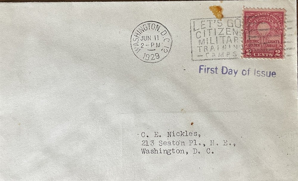 CE Nickles 655 Edison's Electric Light Jubilee Washington DC 6/11/1929